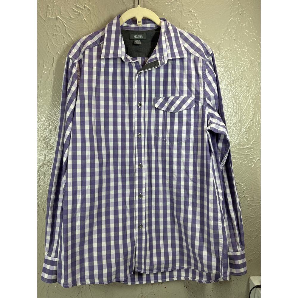 Kenneth Cole Reaction Purple White Check Button‎ Long Sleeve Shirt Size Medium